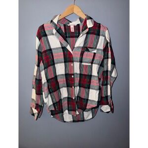 Victoria's Secret Plaid Flannel Pajama Top Shirt Womens Small Red Green Gold